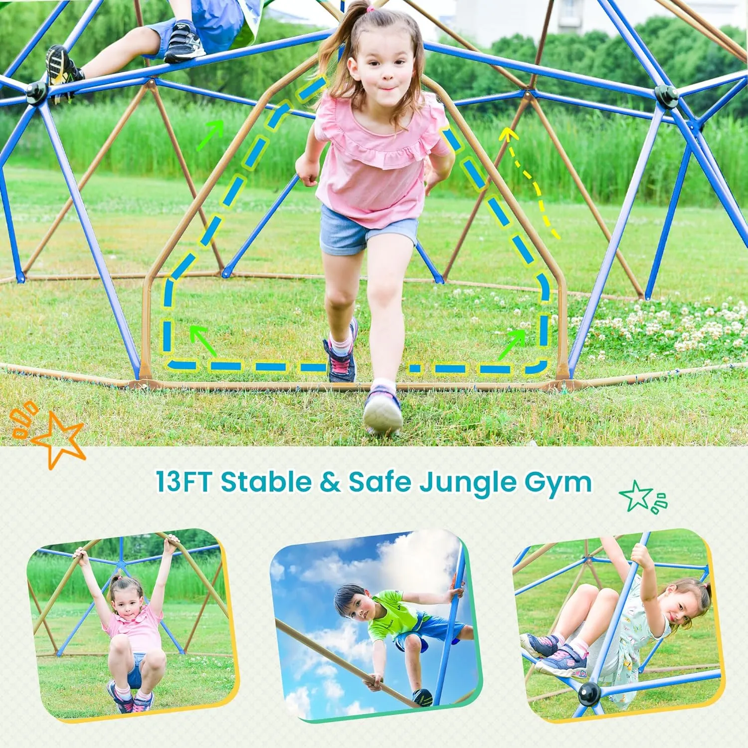 Merax 13FT Dome Climber, Outdoor Playground Climbing Dome Jungle Gym for Kids 3-10 Supporting 1000lbs, Easy Assembly Geometric Dome