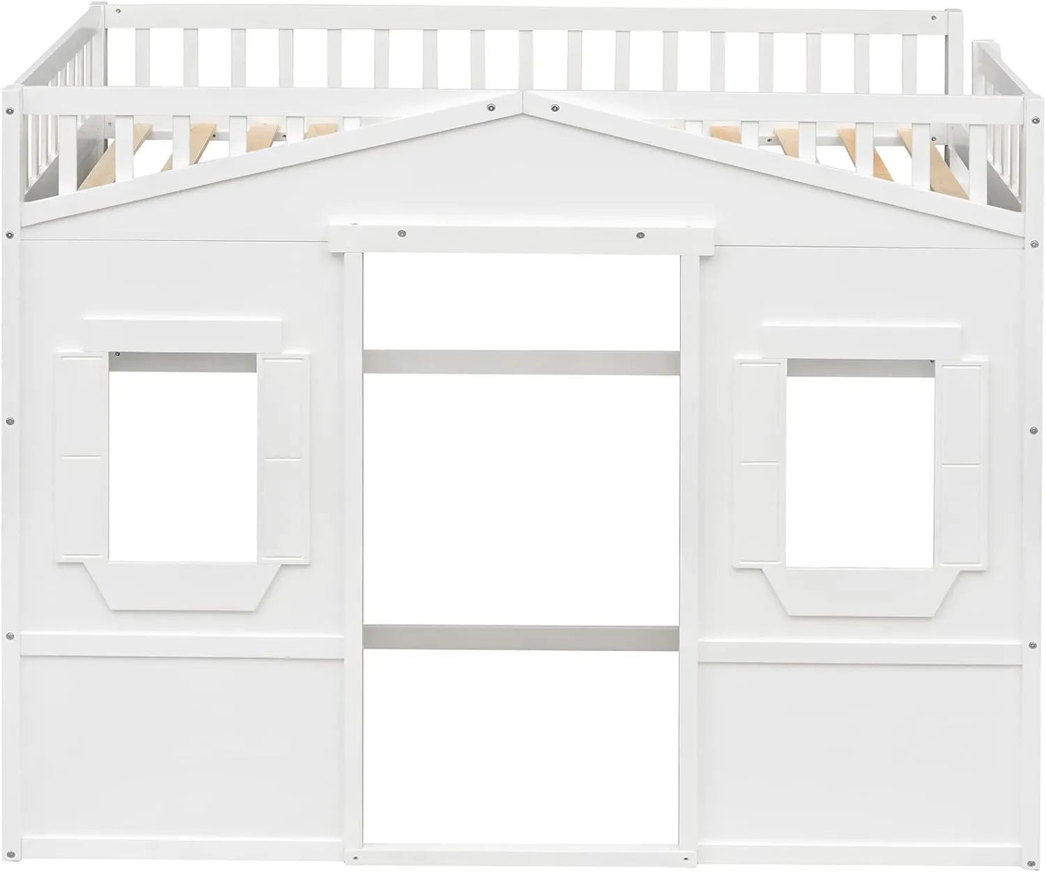 Merax Twin Size Wood Loft Bed, House Bed Frame with Ladder and Safety Guardrails for Kids, No Box Spring Needed, White