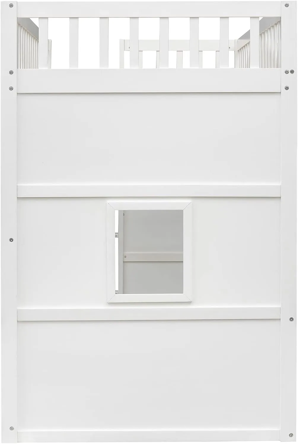 Merax Twin Size Wood Loft Bed, House Bed Frame with Ladder and Safety Guardrails for Kids, No Box Spring Needed, White