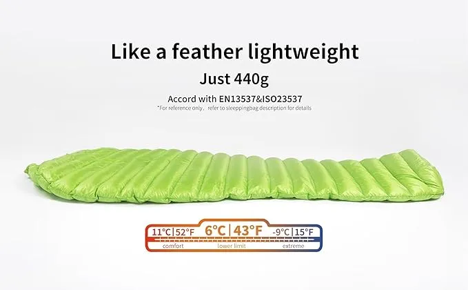 Mini 6 Degree 800FP Goose Down Sleeping Bag Ultralight Down Sleeping Bag for Backpacking and Camping for Men & Women