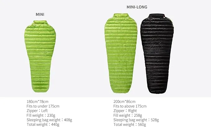 Mini 6 Degree 800FP Goose Down Sleeping Bag Ultralight Down Sleeping Bag for Backpacking and Camping for Men & Women