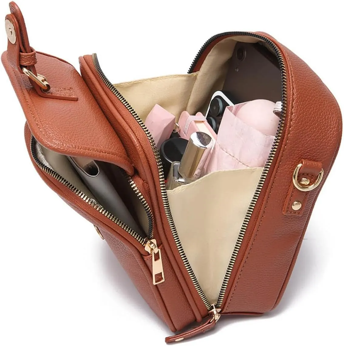 Mini Messenger Bag Vintage Double Layer Large Capacity Messenger Bag Cute Leather Crossbody Messenger Bag for Women Men