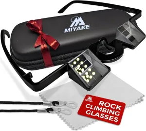 Miyake Belay Glasses - Climbing Equipment for Enhanced Climbing Safety - 60 Degree Belay Prism Glasses for Ultra Clear View - Rock Climbing Gear With Case and Neck Strap Black