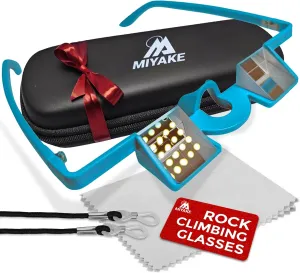 Miyake Belay Glasses - Climbing Equipment for Enhanced Climbing Safety - 60 Degree Belay Prism Glasses for Ultra Clear View - Rock Climbing Gear With Case and Neck Strap Blue
