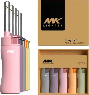 MK Candle Lighter, Butane Refillable Wind-Resistant Flame, 5-Pack for BBQ, Camping, Outdoor Use (Pastel-5pc)