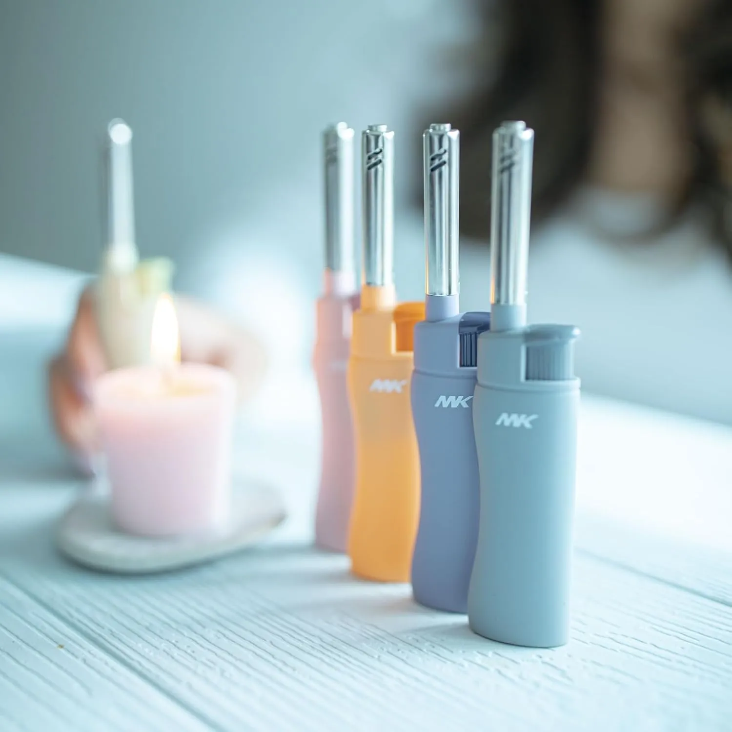 MK Candle Lighter, Butane Refillable Wind-Resistant Flame, 5-Pack for BBQ, Camping, Outdoor Use (Pastel-5pc)