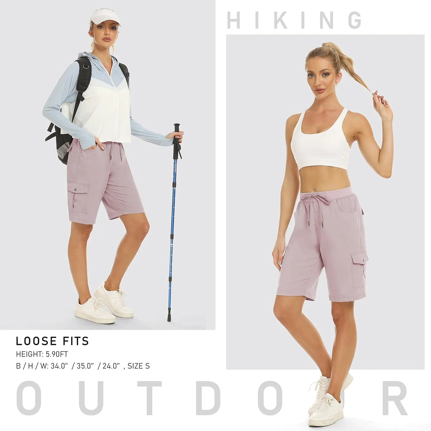 MoFiz Women's 10" Hiking Cargo Shorts 6 Pockets Lightweight Quick Dry Outdoor Running Athletic Short Summer Travel Loose