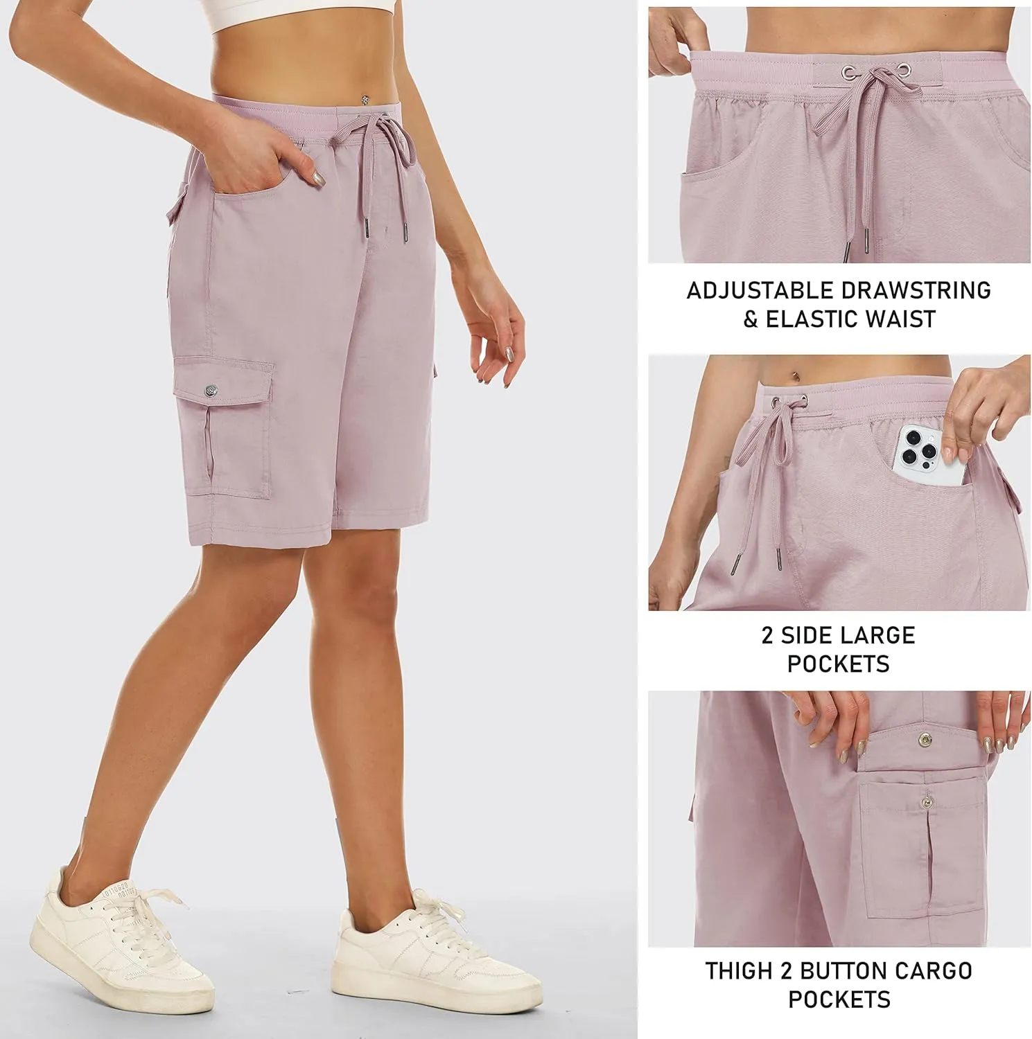 MoFiz Women's 10" Hiking Cargo Shorts 6 Pockets Lightweight Quick Dry Outdoor Running Athletic Short Summer Travel Loose