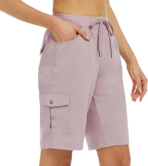 MoFiz Women's 10" Hiking Cargo Shorts 6 Pockets Lightweight Quick Dry Outdoor Running Athletic Short Summer Travel Loose