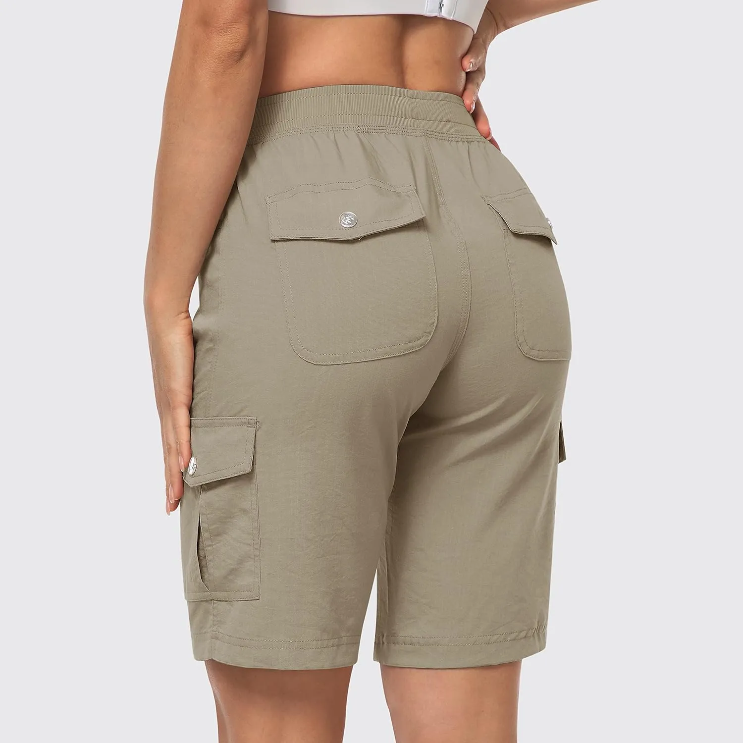 MoFiz Women's 10" Hiking Cargo Shorts 6 Pockets Lightweight Quick Dry Outdoor Running Athletic Short Summer Travel Loose