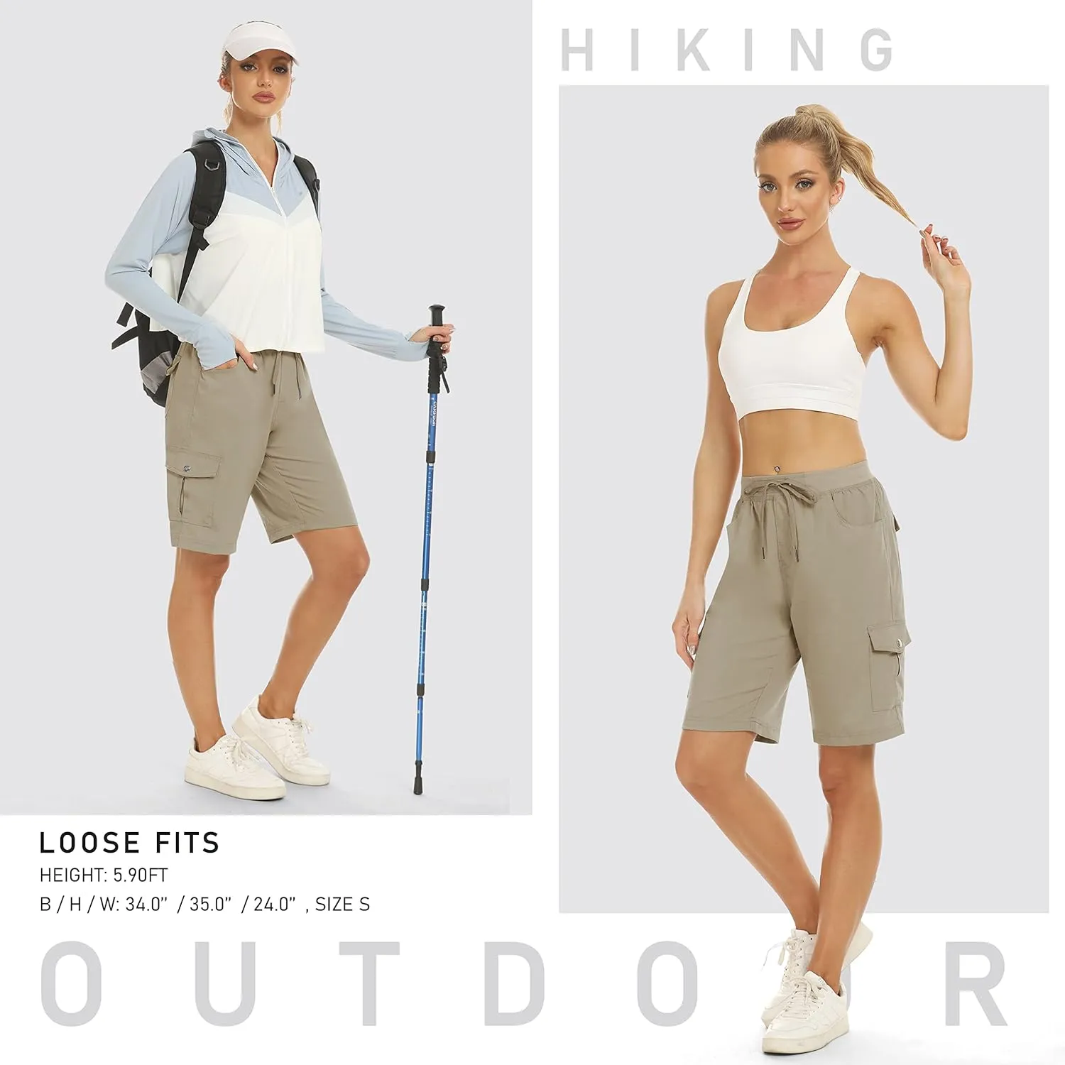 MoFiz Women's 10" Hiking Cargo Shorts 6 Pockets Lightweight Quick Dry Outdoor Running Athletic Short Summer Travel Loose