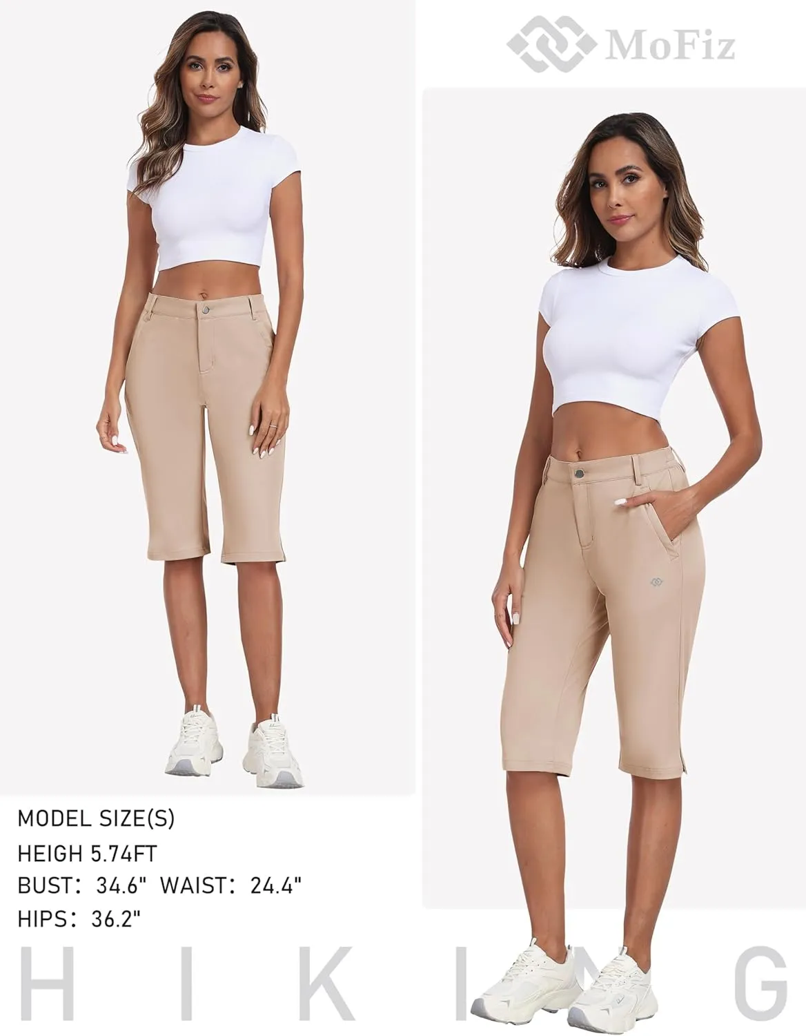 MoFiz Womens 15" Hiking Long Shorts Below Knee Length Capri Cargo Shorts Lightweight Quick Dry Bermuda Shorts