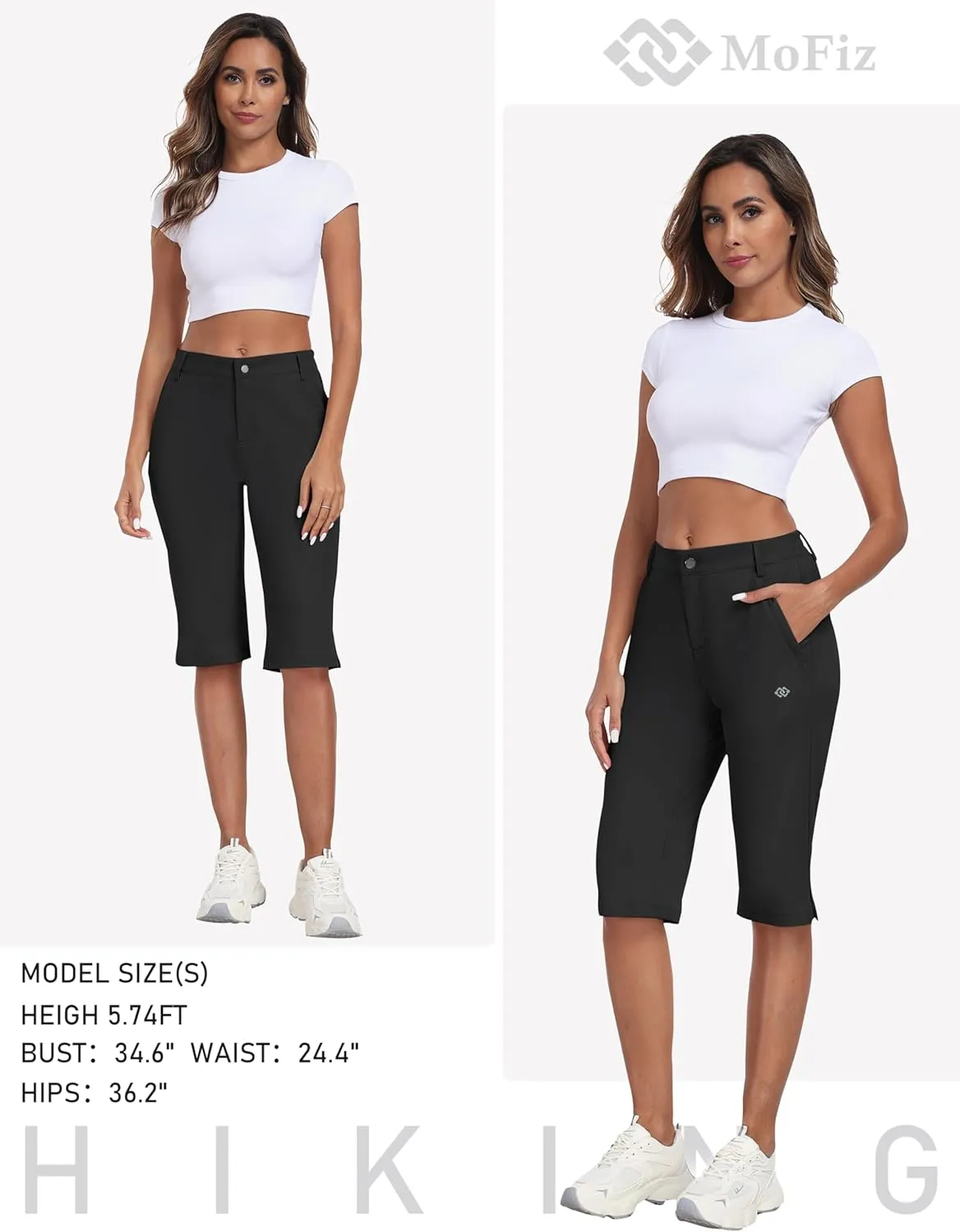 MoFiz Womens 15" Hiking Long Shorts Below Knee Length Capri Cargo Shorts Lightweight Quick Dry Bermuda Shorts