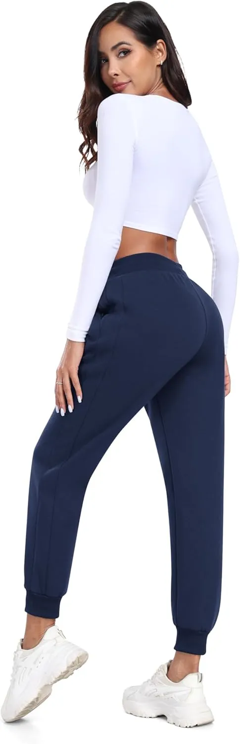 MoFiz Women's Fleece Lined Hiking Pants Water Resistant High Waisted Thermal Joggers Winter Running Sweatpants Zip Pockets