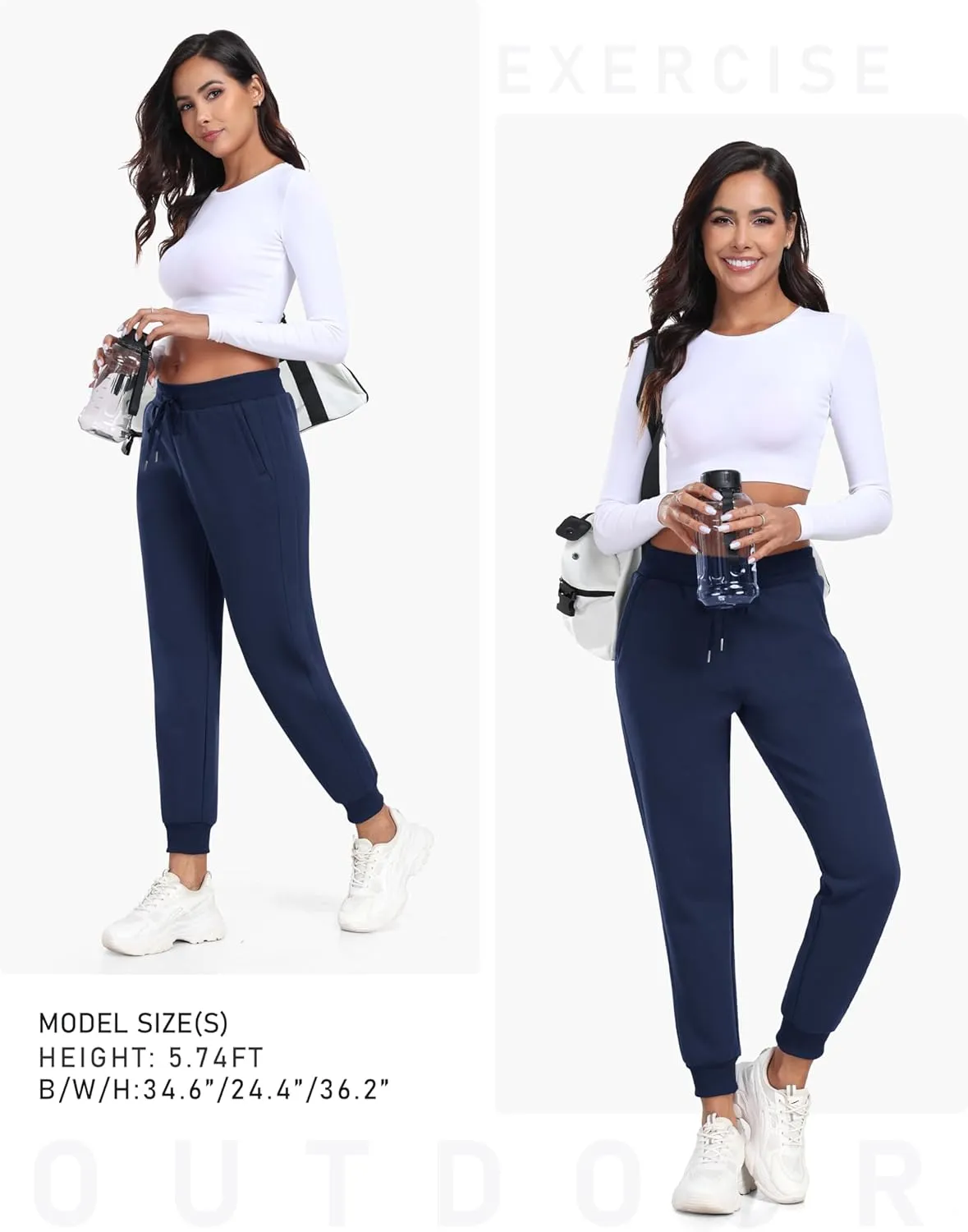 MoFiz Women's Fleece Lined Hiking Pants Water Resistant High Waisted Thermal Joggers Winter Running Sweatpants Zip Pockets