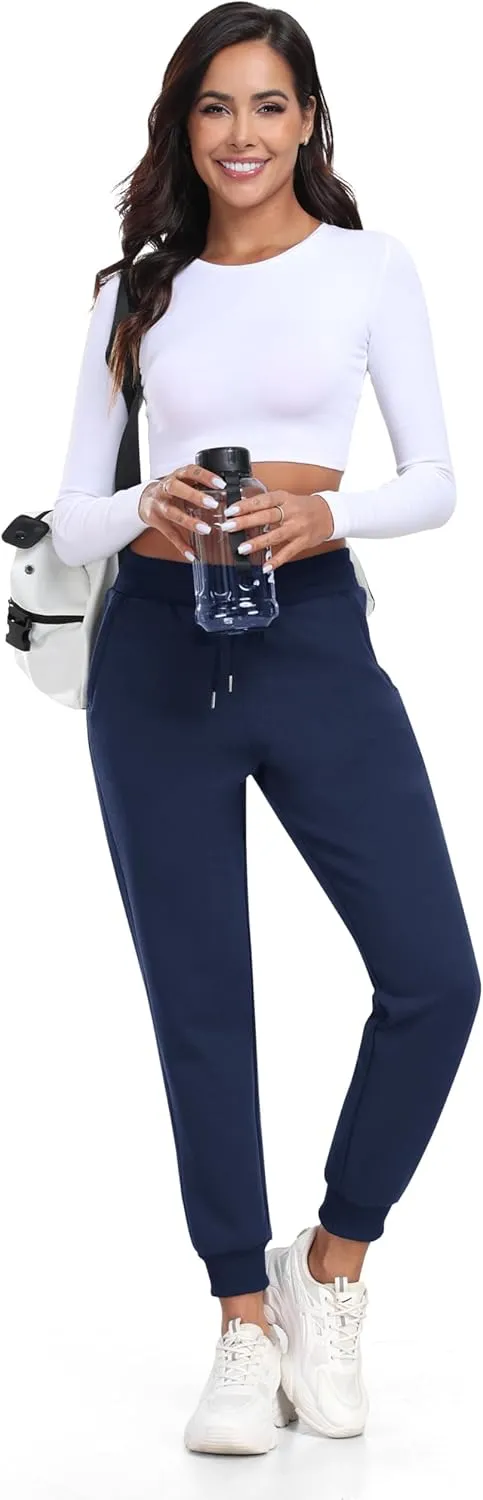 MoFiz Women's Fleece Lined Hiking Pants Water Resistant High Waisted Thermal Joggers Winter Running Sweatpants Zip Pockets