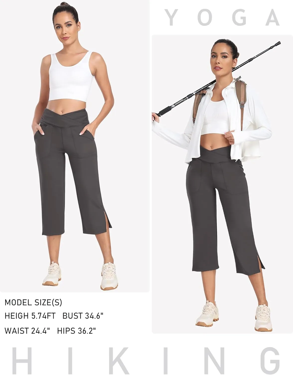 MoFiz Womens Yoga Capris Pants High Waist Lightweight Athletic Exercise Casual Wide Leg Yoga Pants with Pockets