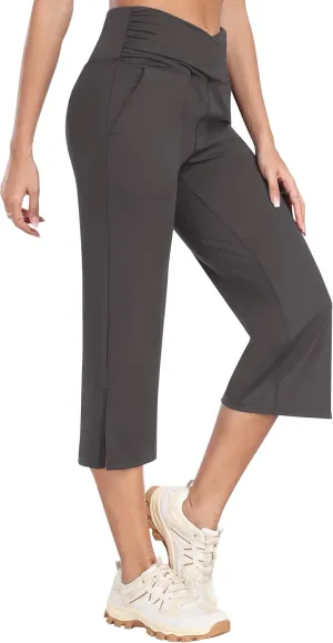 MoFiz Womens Yoga Capris Pants High Waist Lightweight Athletic Exercise Casual Wide Leg Yoga Pants with Pockets
