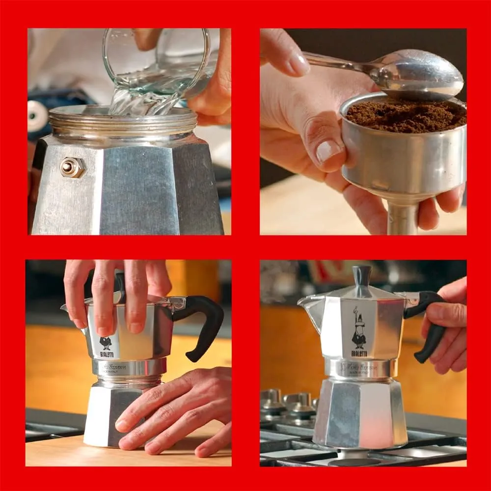 Moka Express: Iconic Stovetop Espresso Maker, Makes Real Italian Coffee, Moka Pot 3 Cups (4.4 Oz - 130 Ml) , Aluminium, Silver