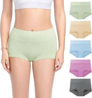 Molasus Womens Cotton Boy Shorts Panties Ladies High Waisted Full Coverage Stretch Underwear Multipack(Regular&Plus Size)