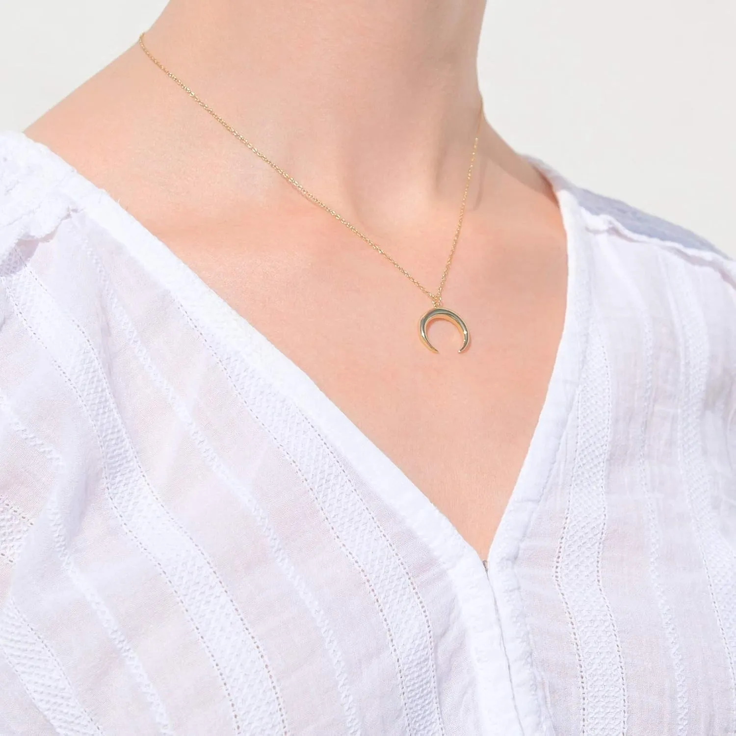 Moon Necklace for Women - 18K Gold Crescent Half Moon Double Horn Dainty Necklace
