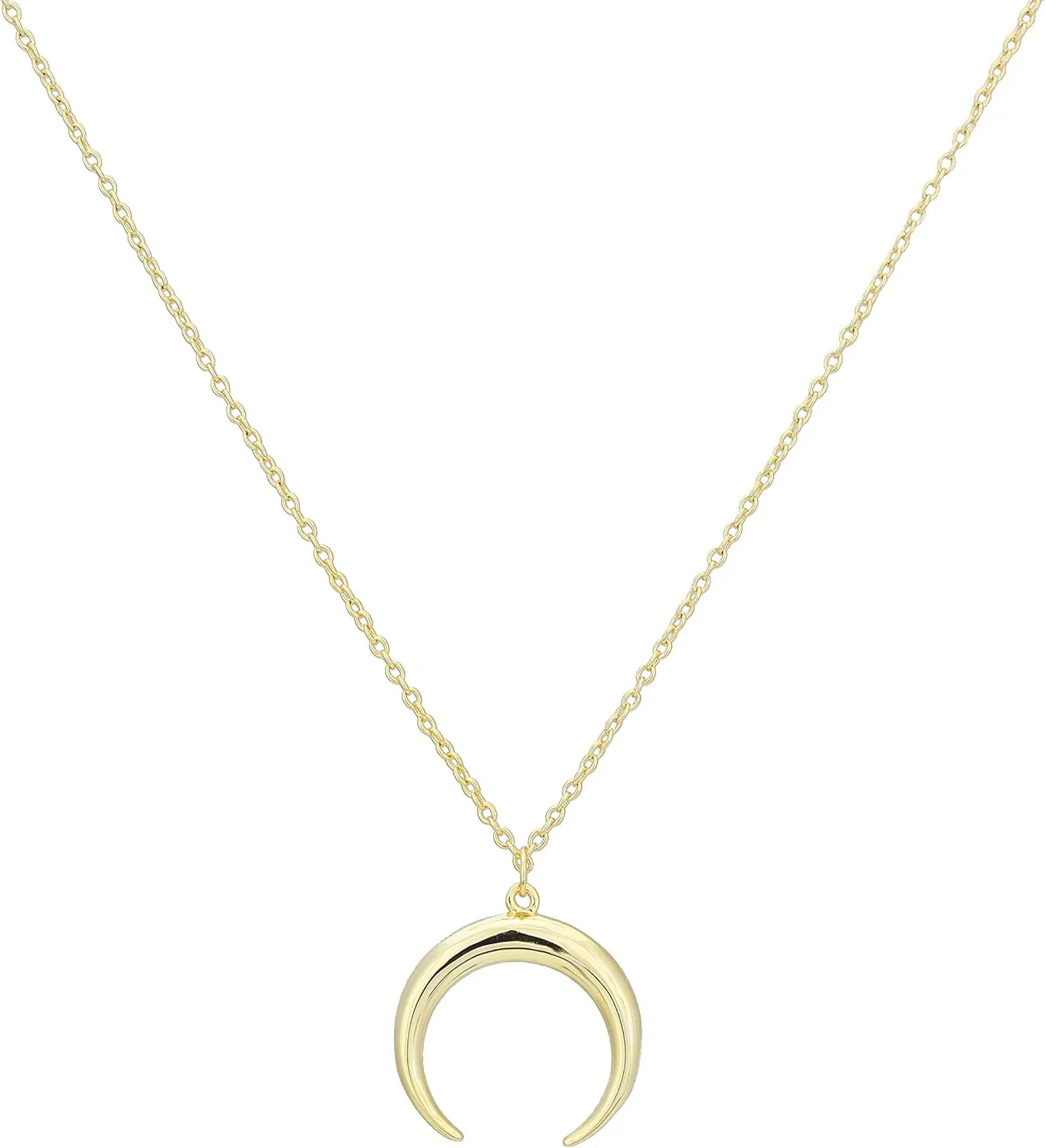 Moon Necklace for Women - 18K Gold Crescent Half Moon Double Horn Dainty Necklace