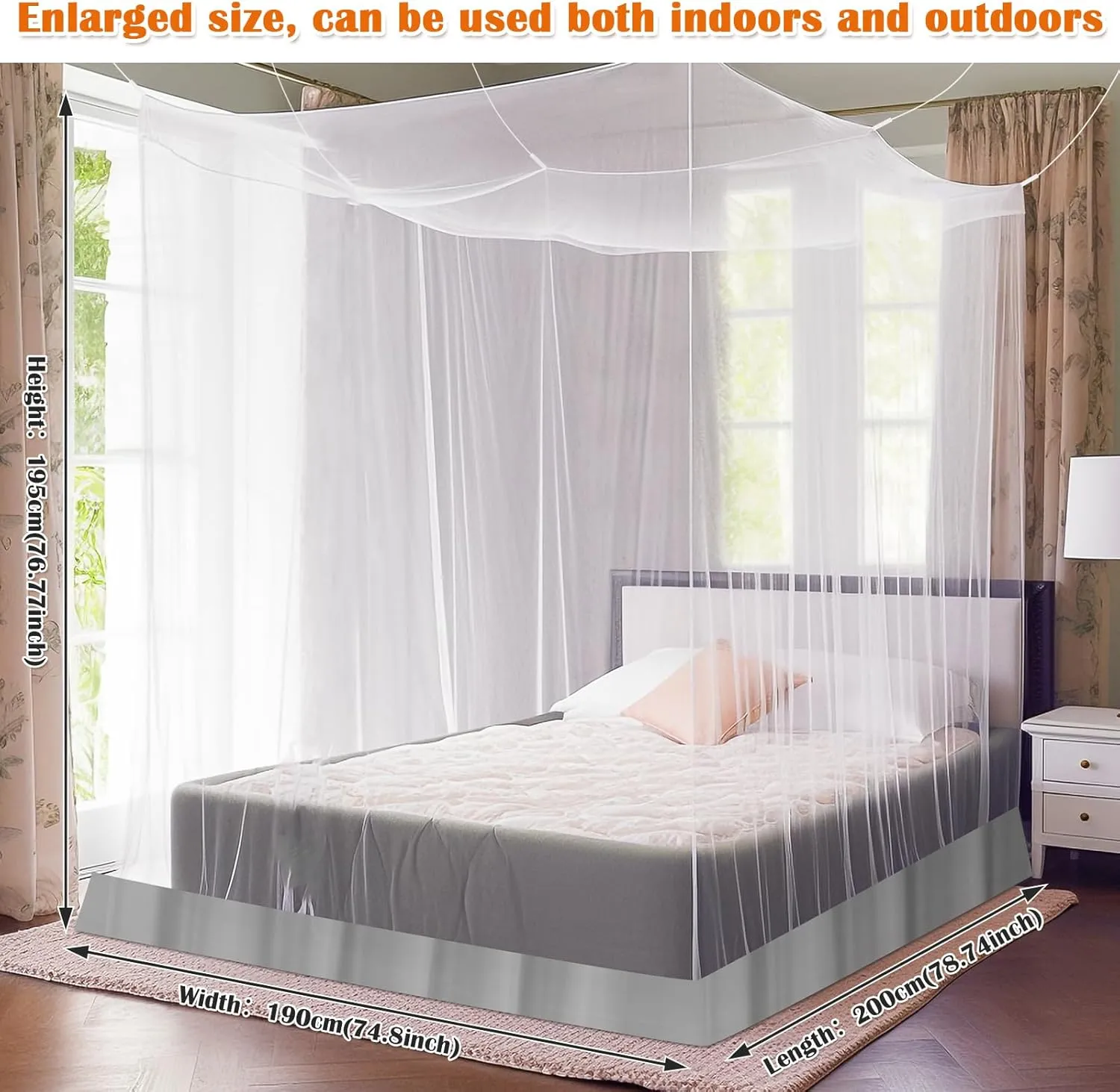 Mosquito Net for Bed, Large White Bed Canopy for Girls, Hanging Bed Net, Ideal for Bedroom Decorative, Travel with Storage Bag (Camping Mosquito Net) SL0028