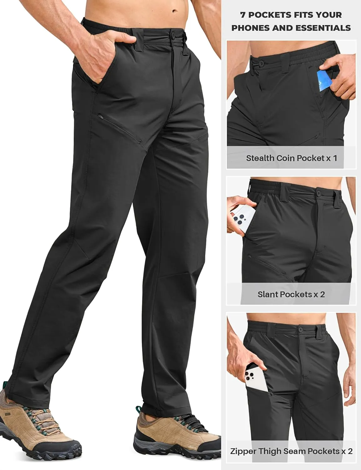 MOURCE Hiking Pants Men Quick Dry - Water Resistant Lightweight Cargo Pants for Men 7 Pockets Outdoor Travel Climbing
