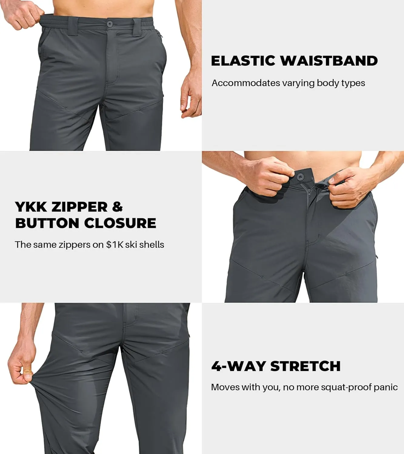 MOURCE Hiking Pants Men Quick Dry - Water Resistant Lightweight Cargo Pants for Men 7 Pockets Outdoor Travel Climbing