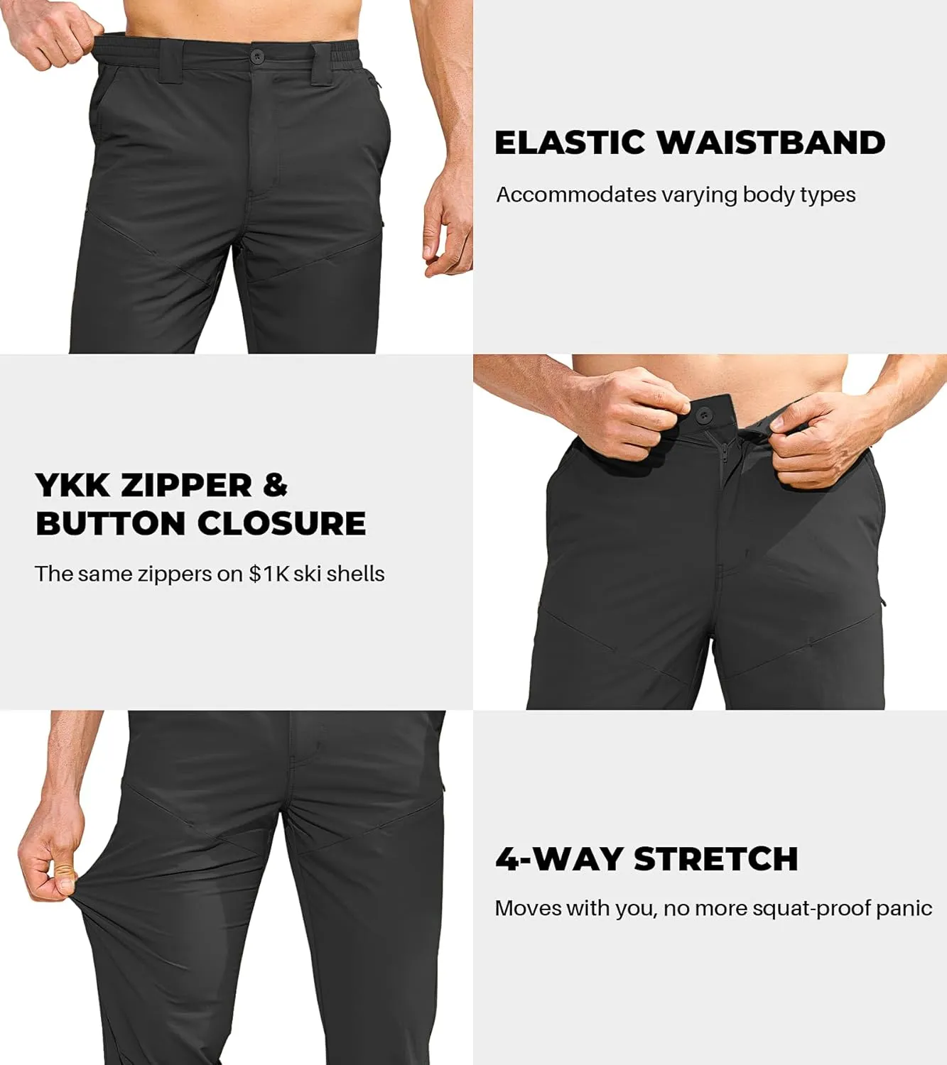 MOURCE Hiking Pants Men Quick Dry - Water Resistant Lightweight Cargo Pants for Men 7 Pockets Outdoor Travel Climbing