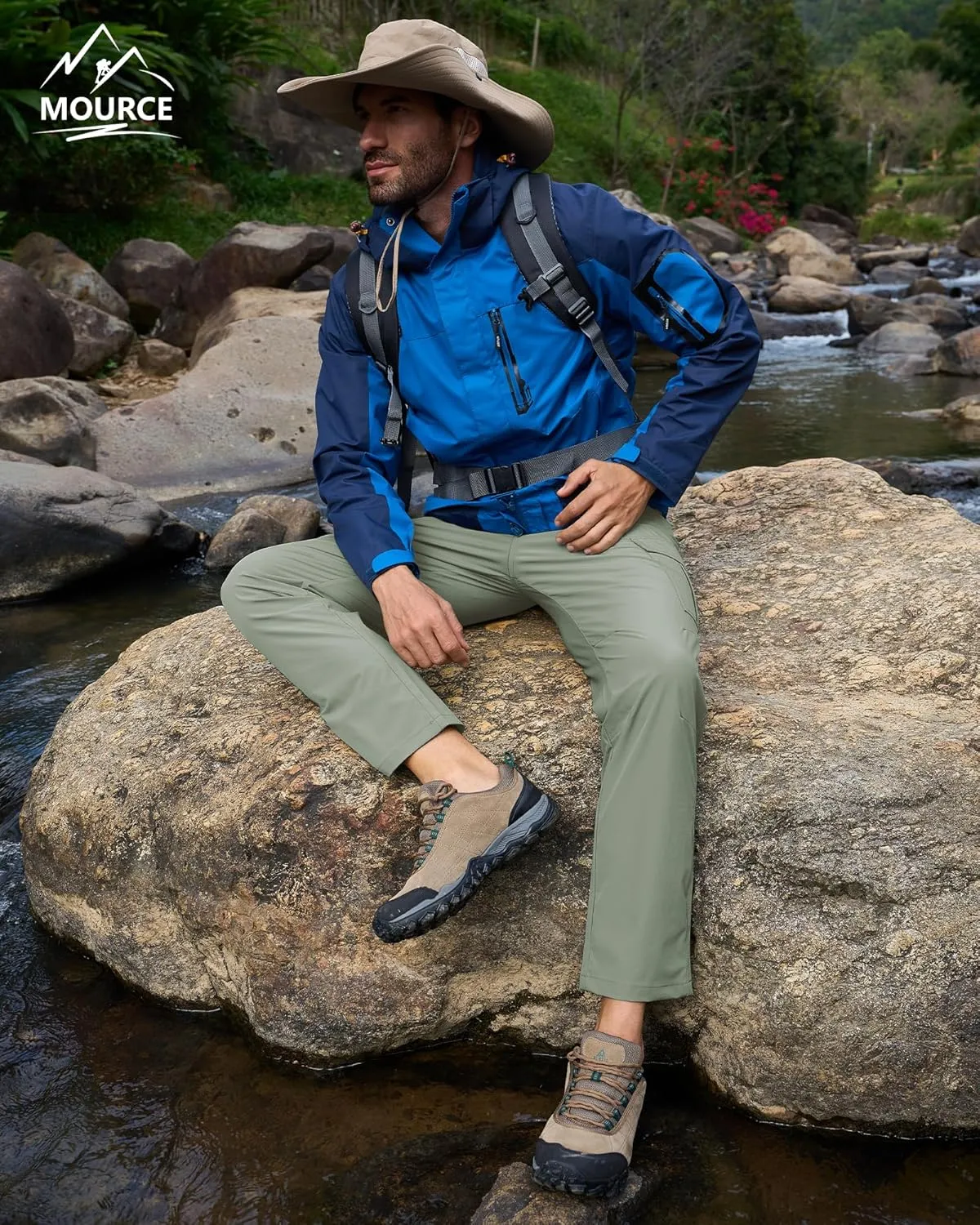 MOURCE Men's Hiking Pants Outdoor Water Resistant Flex Ripstop Cargo Pants Quick Dry Lightweight Fit Pants 6 Pockets and Belt