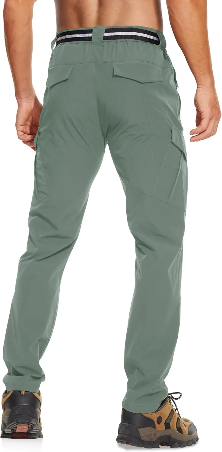 MOURCE Men's Hiking Pants Outdoor Water Resistant Flex Ripstop Cargo Pants Quick Dry Lightweight Fit Pants 6 Pockets and Belt