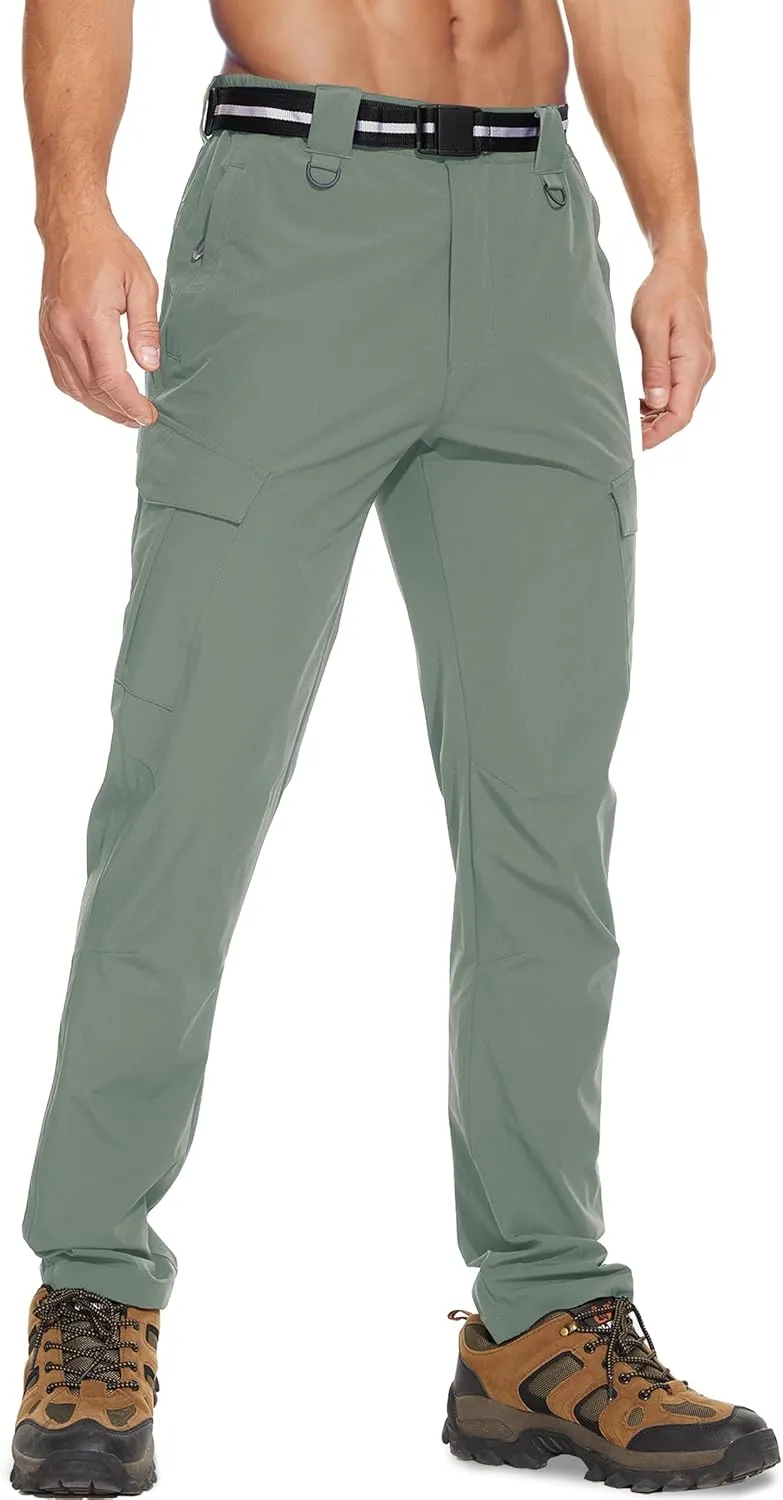 MOURCE Men's Hiking Pants Outdoor Water Resistant Flex Ripstop Cargo Pants Quick Dry Lightweight Fit Pants 6 Pockets and Belt