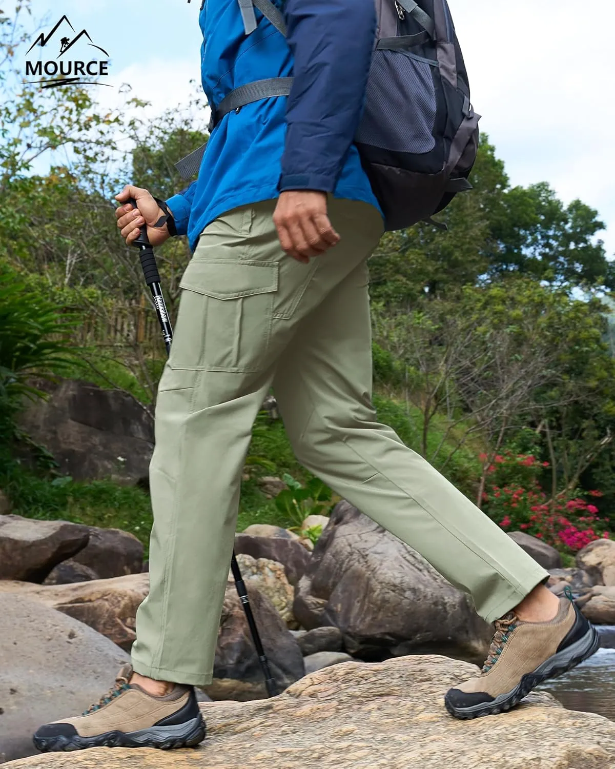 MOURCE Men's Hiking Pants Outdoor Water Resistant Flex Ripstop Cargo Pants Quick Dry Lightweight Fit Pants 6 Pockets and Belt