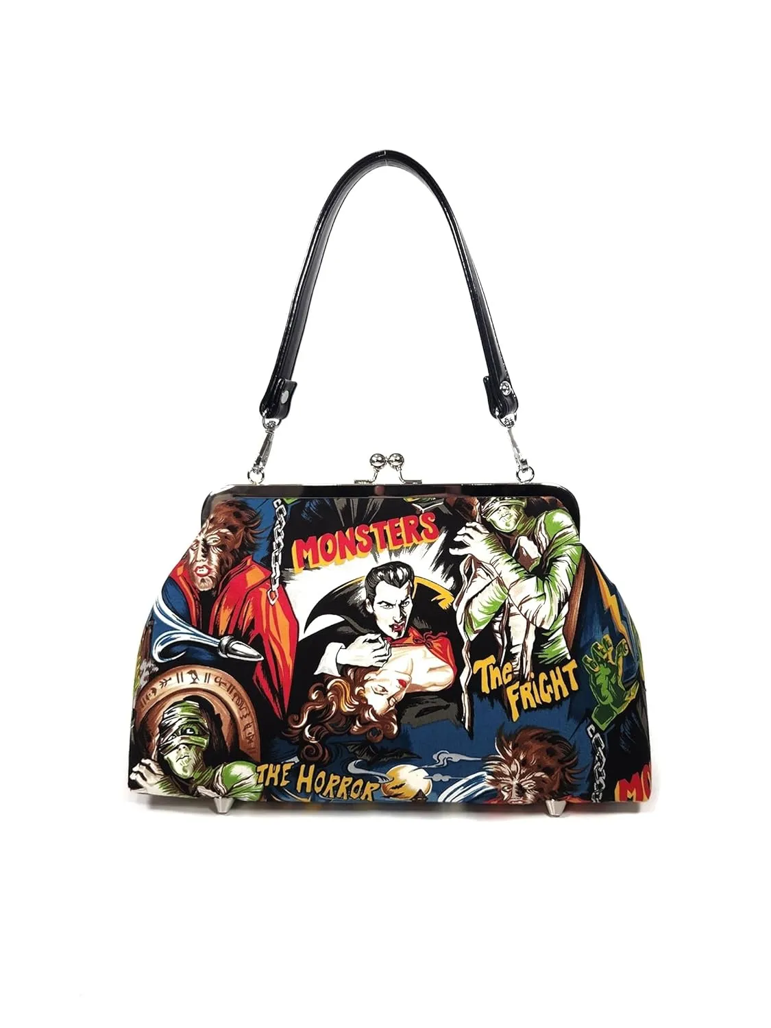 Movie Monsters Hollywood Horror Kisslock Purse, Shoulder Bag, Crossbody Bag, Novelty Purse (17 Inch Handbag Strap)