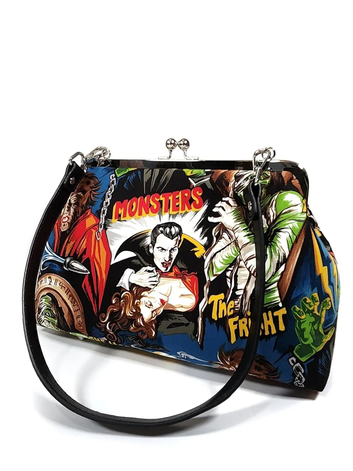 Movie Monsters Hollywood Horror Kisslock Purse, Shoulder Bag, Crossbody Bag, Novelty Purse (17 Inch Handbag Strap)