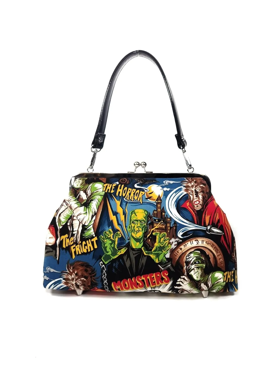 Movie Monsters Hollywood Horror Kisslock Purse, Shoulder Bag, Crossbody Bag, Novelty Purse (17 Inch Handbag Strap)