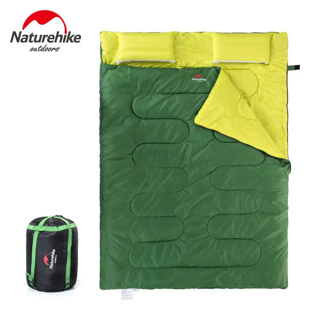 Naturehike Double Sleeping Bag With Pillow Outdoor Camping Portable Envelope Spring Autumn 2 Persons Cotton Sleeping Bag