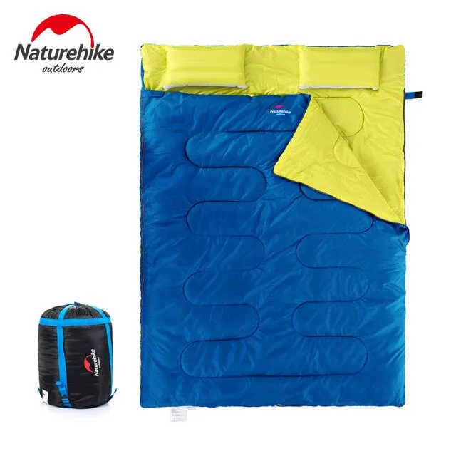 Naturehike Double Sleeping Bag With Pillow Outdoor Camping Portable Envelope Spring Autumn 2 Persons Cotton Sleeping Bag