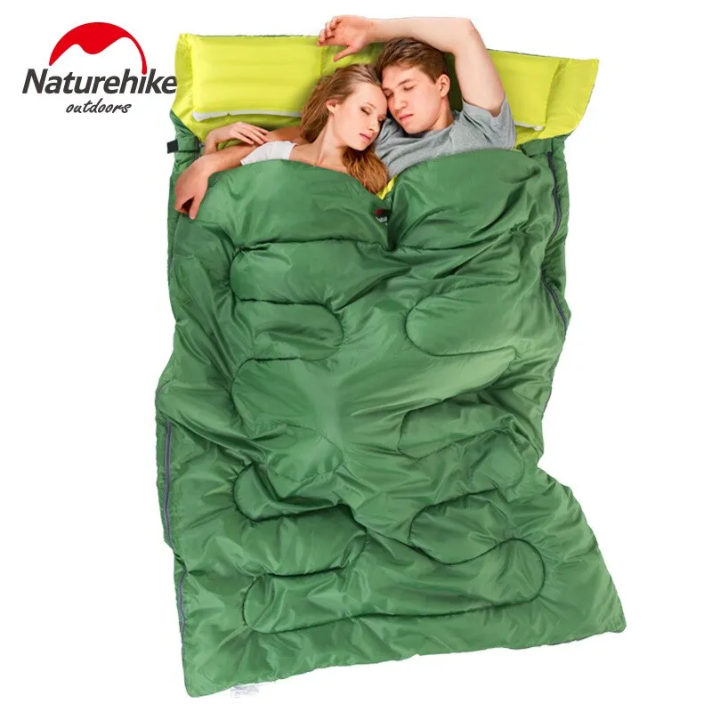 Naturehike Double Sleeping Bag With Pillow Outdoor Camping Portable Envelope Spring Autumn 2 Persons Cotton Sleeping Bag