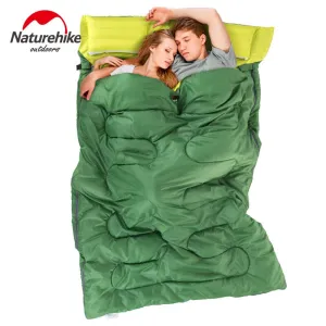 Naturehike Double Sleeping Bag With Pillow Outdoor Camping Portable Envelope Spring Autumn 2 Persons Cotton Sleeping Bag