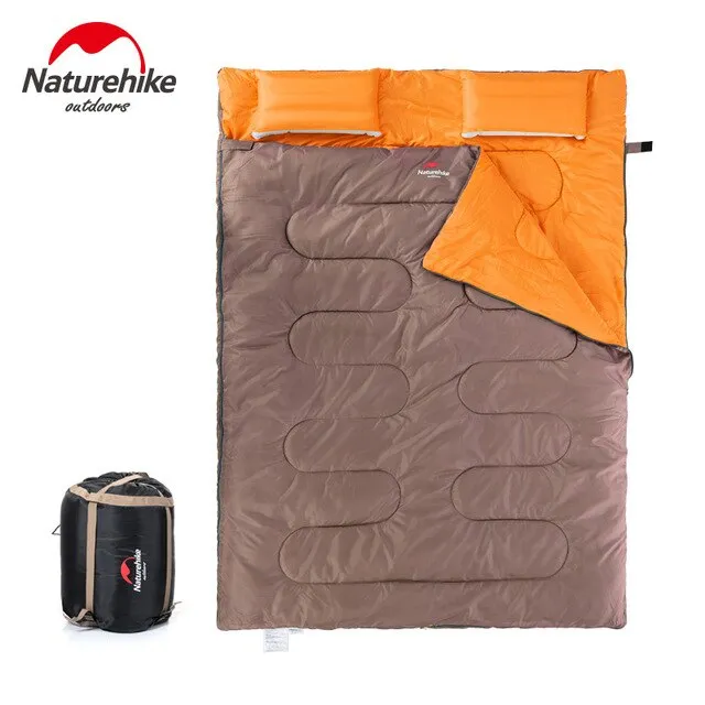 Naturehike Double Sleeping Bag With Pillow Outdoor Camping Portable Envelope Spring Autumn 2 Persons Cotton Sleeping Bag