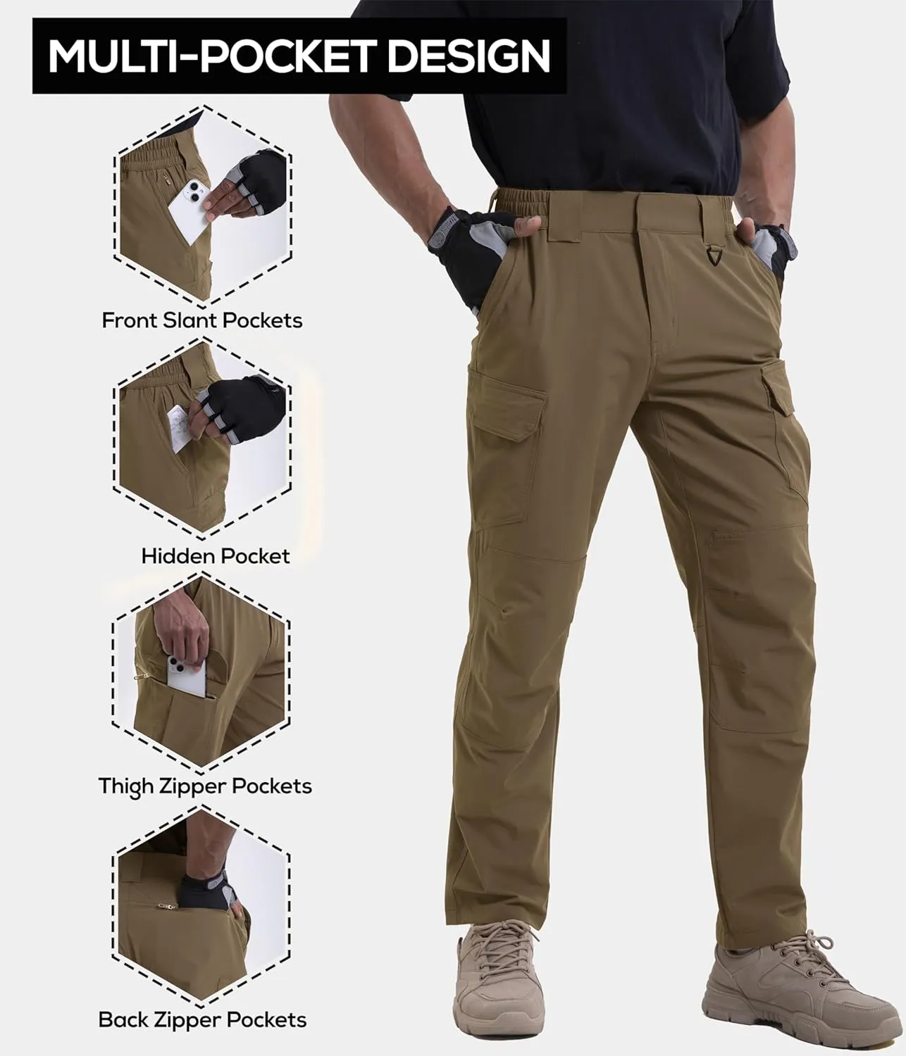 NATUVENIX Lightweight Mens Hiking Pants Quick Dry Travel Pants for Men Water Resistant Work Pants Men with Pockets Outdoor