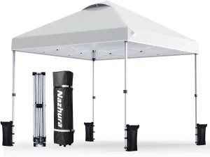 Nazhura 10' x 10' Pop Up Canopy Tent with Sand Weight Bag, Freestanding Sun Shelter for Picnic and Camping, One Person Setup and Height Adjustable (White)