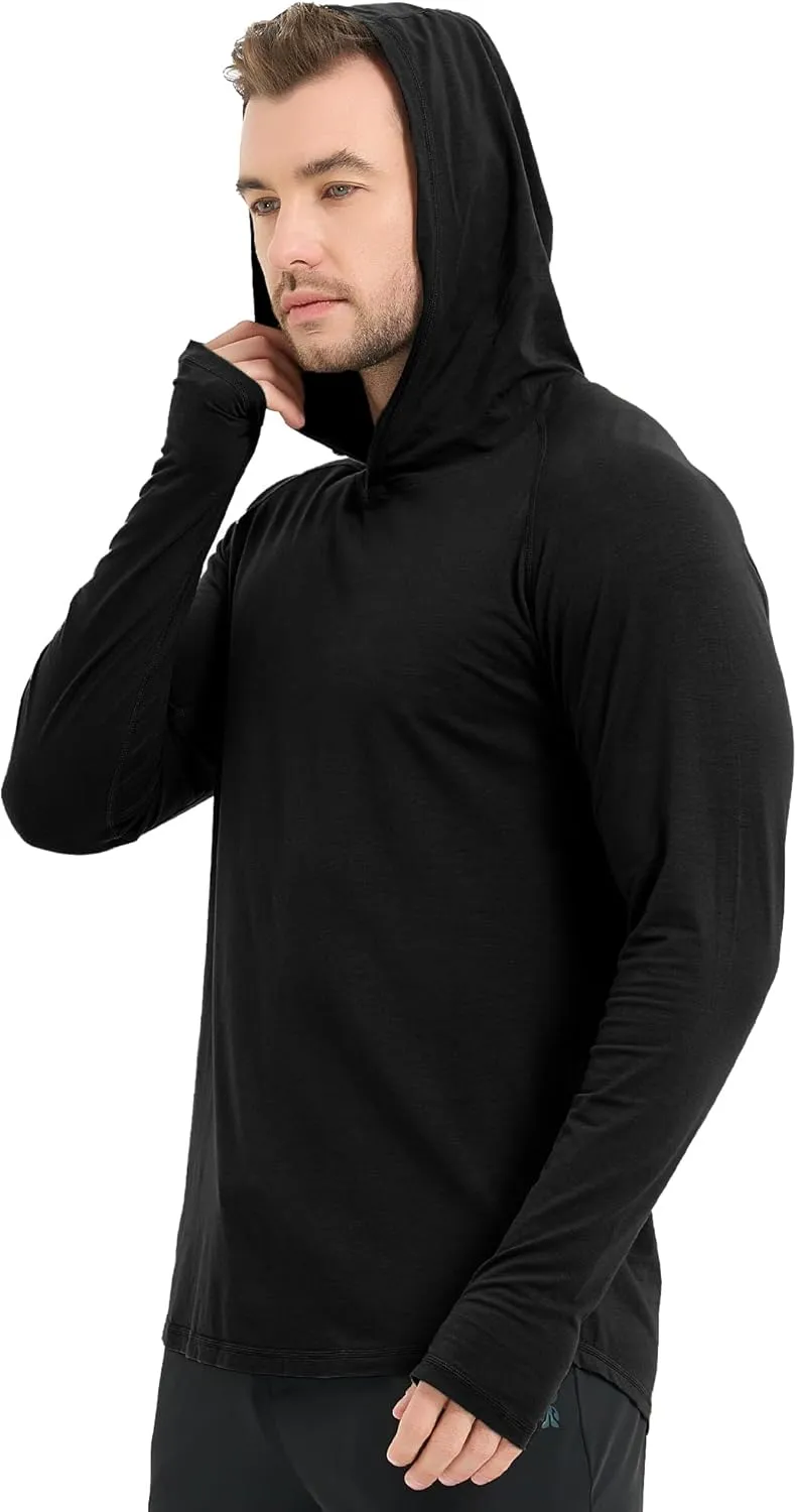 netdraw Men's Ultra-Soft Bamboo Viscose Hoodie Shirt UPF 50  Sun Protection Long Sleeve Lightweight UV Shirt