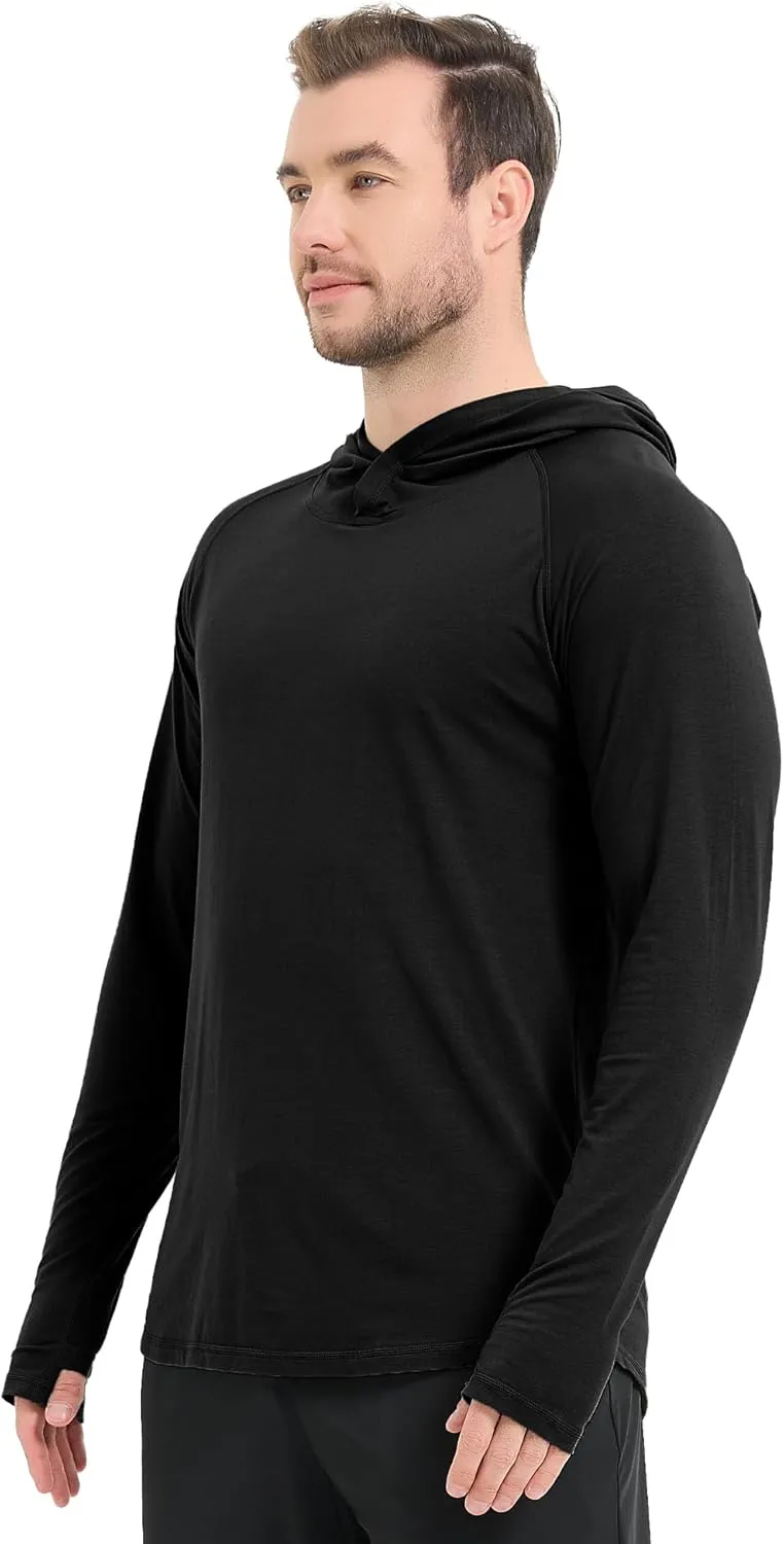 netdraw Men's Ultra-Soft Bamboo Viscose Hoodie Shirt UPF 50  Sun Protection Long Sleeve Lightweight UV Shirt