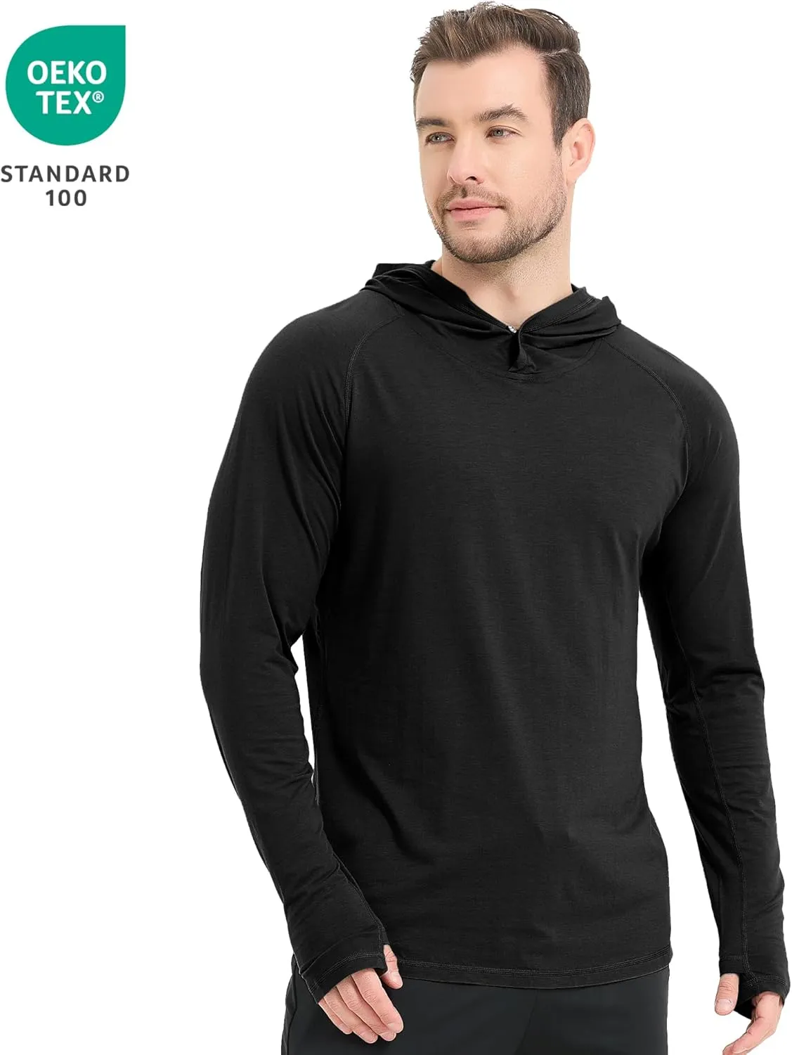 netdraw Men's Ultra-Soft Bamboo Viscose Hoodie Shirt UPF 50  Sun Protection Long Sleeve Lightweight UV Shirt