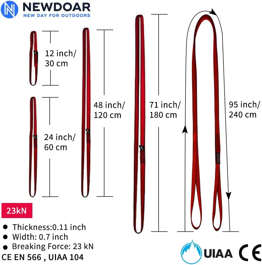 NewDoar 16mm Climbing Sling UIAA CE Certified,23KN EN566 Certified,Climbing Utility Cord Rock Climbing,Creating Anchors System,Rappelling Gear,Perfect for Tree Work