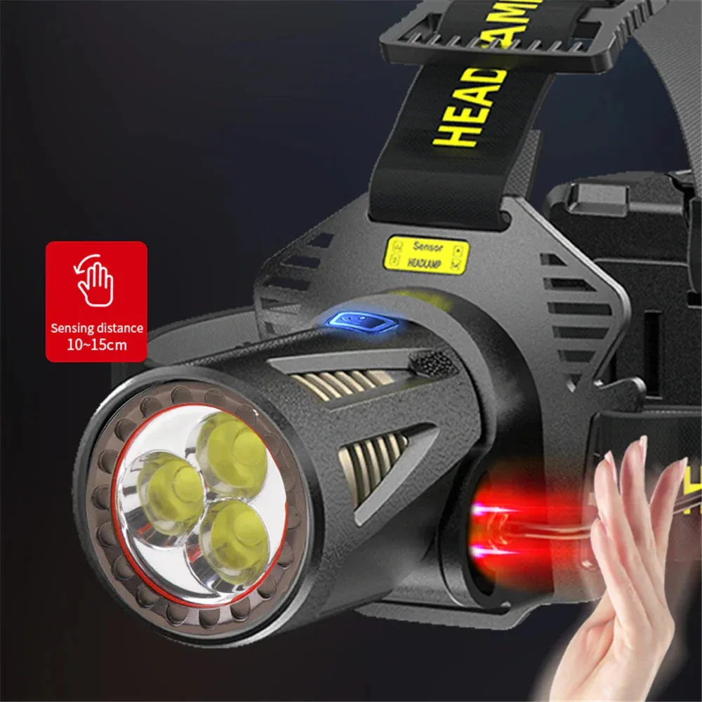 Newest 150000lumens XHP360/White Laser Sensor Headlamp with 3Pcs Rechargeable Battery Long Range Zoom Alloy Headlamp Camping Hiking Emergency Power Bank