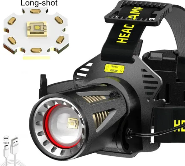Newest 150000lumens XHP360/White Laser Sensor Headlamp with 3Pcs Rechargeable Battery Long Range Zoom Alloy Headlamp Camping Hiking Emergency Power Bank